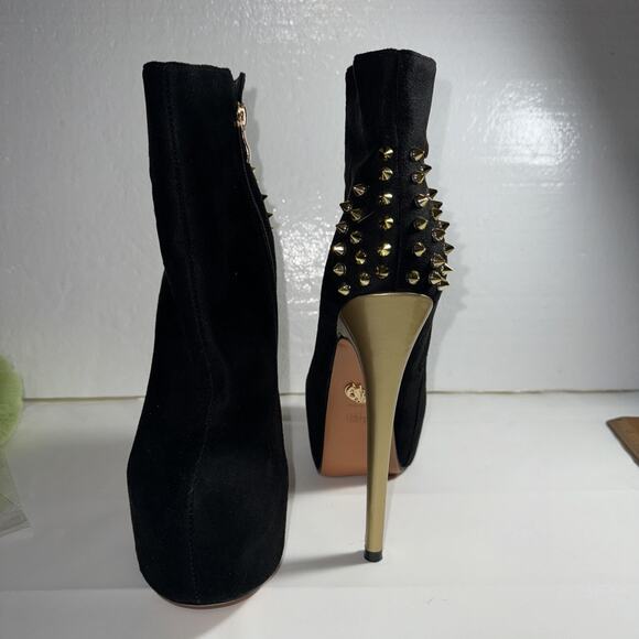 Round Toe High Platform Stiletto Heels Rivets Decor Side Zip Ankle Boots Size 8 - Picture 3 of 12